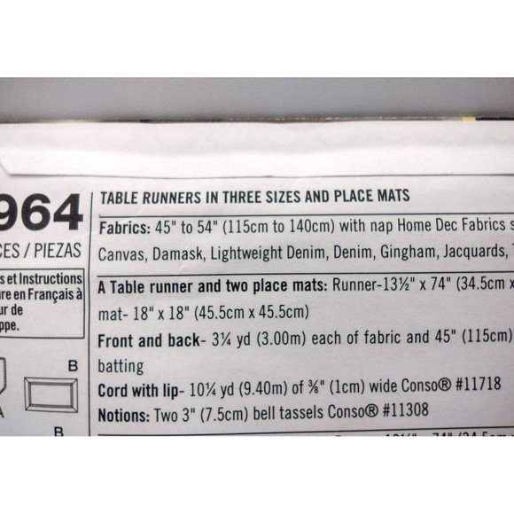 Simplicity Pattern 5964 Sewing Patterns for Dummies Place Mats Runners 2002 Uncu - Picture 10 of 11